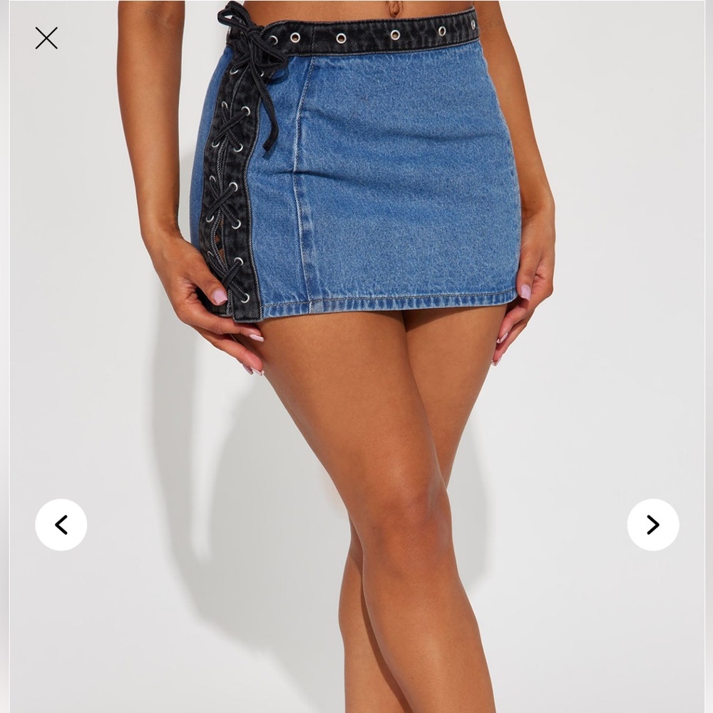 Fashion nova mini denim skirt with lace up detail